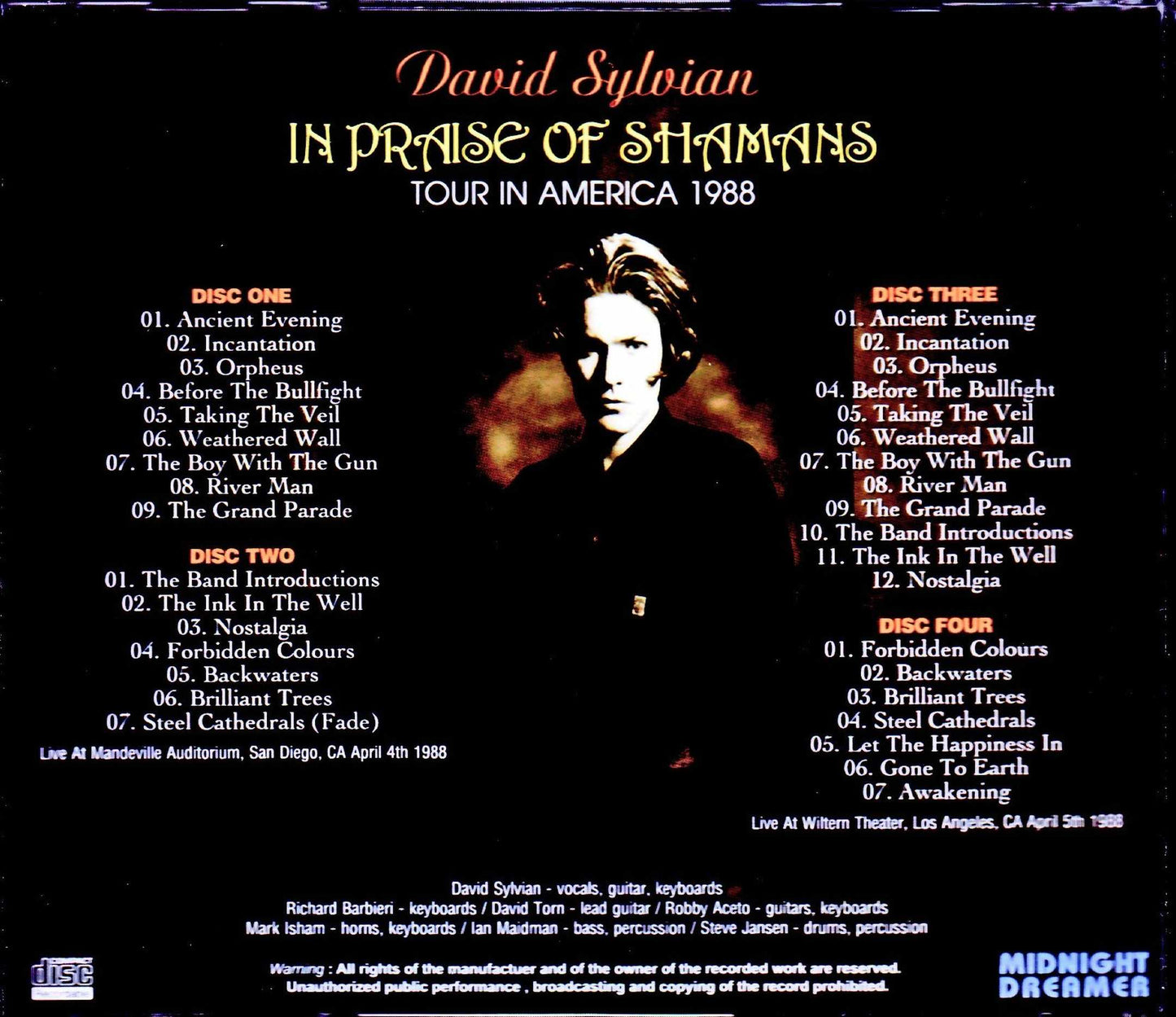 David Sylvian/CA,USA 1988 2Days