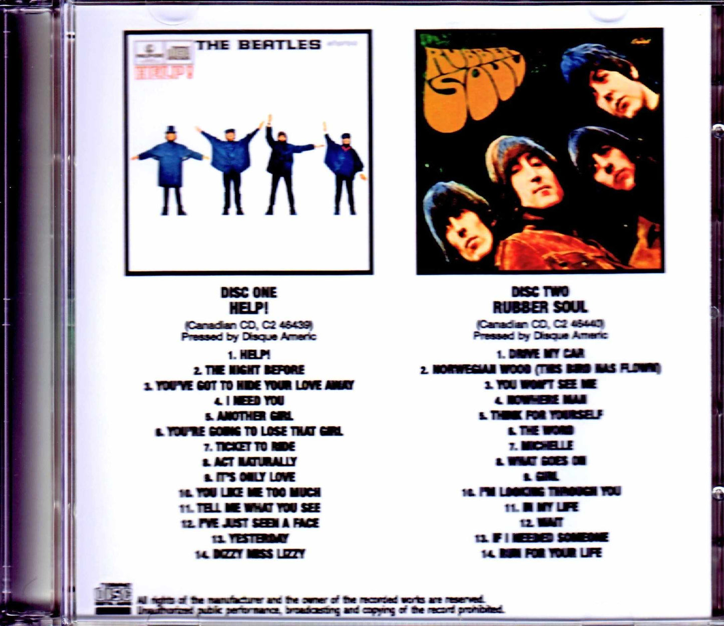 Beatles/Help! Rubber Soul Cadadian CD 1995 Original Stereo Mix
