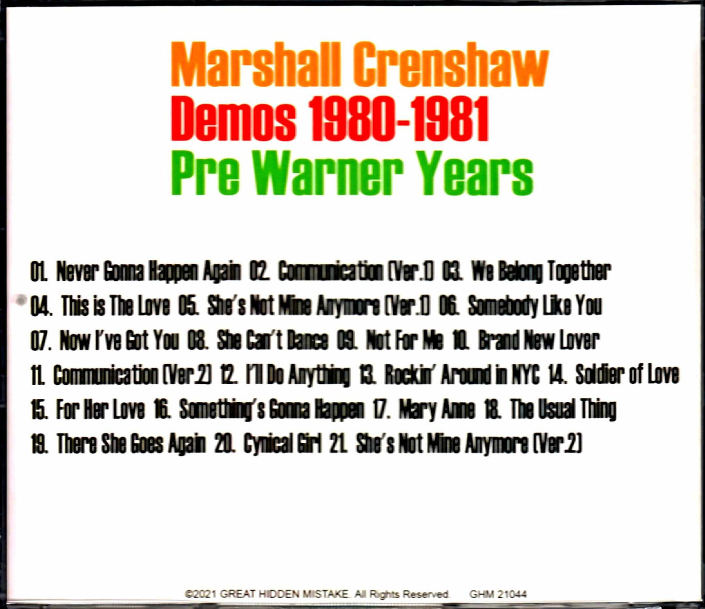 Marshall Crenshaw/Pre Warner Years Demos 1980-1981