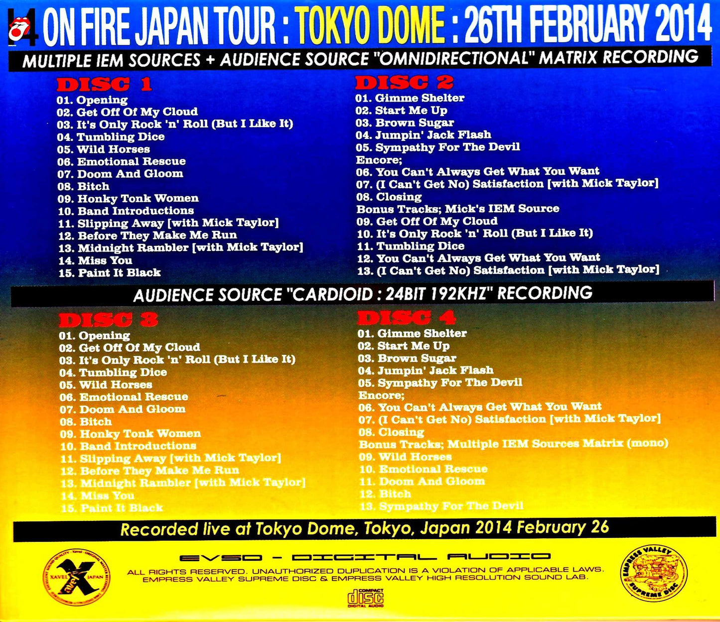 Rolling Stones/First day of Tokyo Dome performance 2014 Tokyo,Japan 2.26.2014 IEM Matrix 2Source