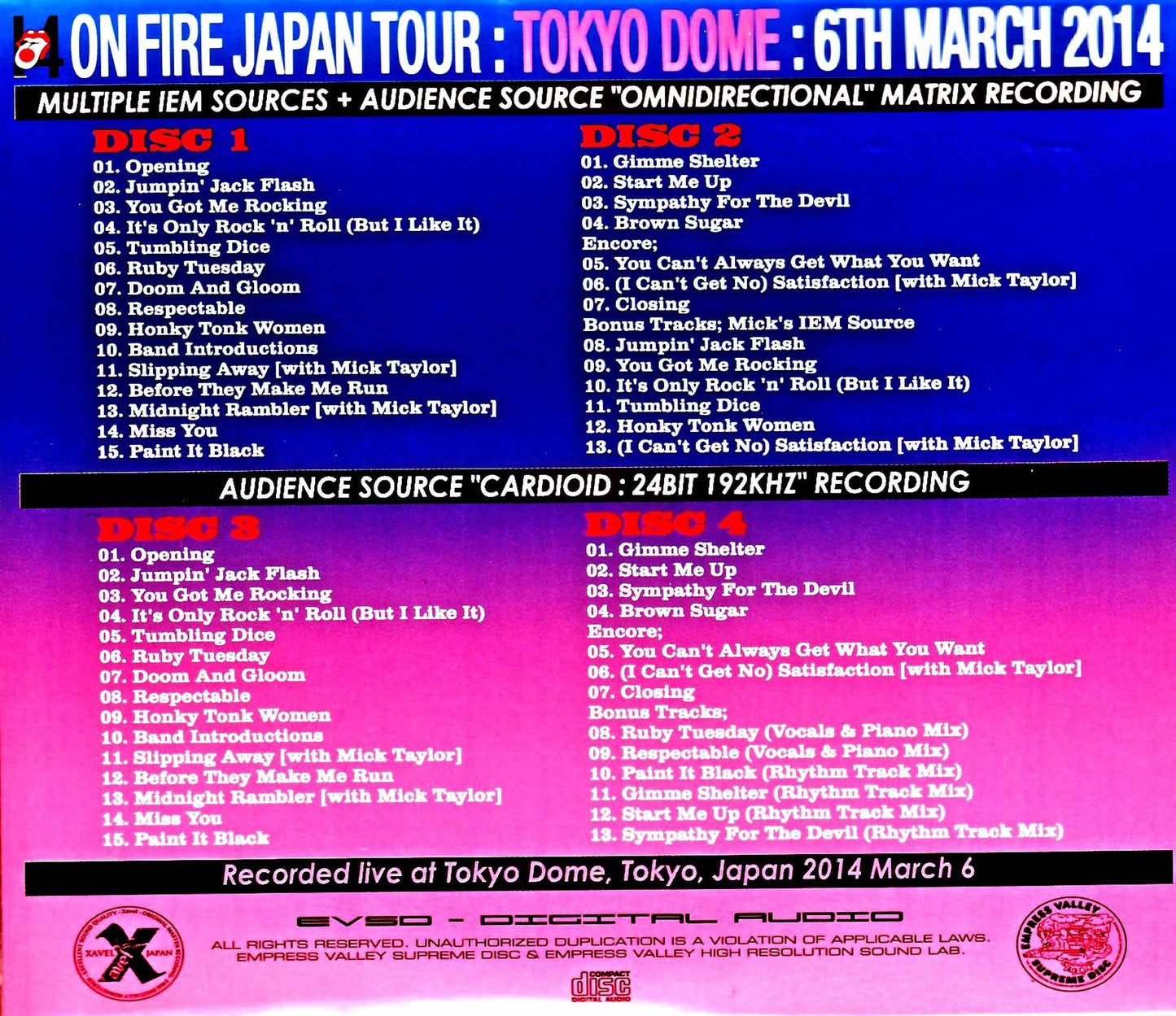 Rolling Stones/Last day of Tokyo Dome performance 2014 Tokyo,Japan 3.6.2014 IEM Matrix 2Source