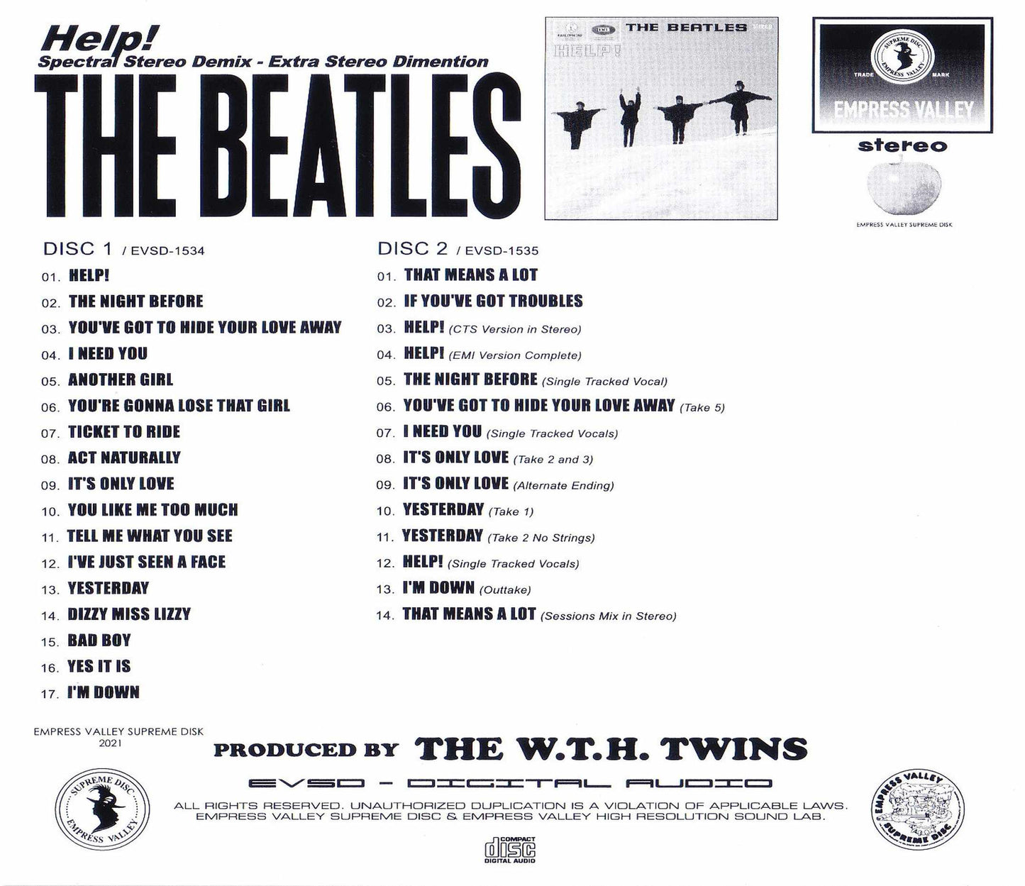 Beatles The Beatles/Help Four Are Idols Final Technical Specifications Help! Spectral Stereo Demix