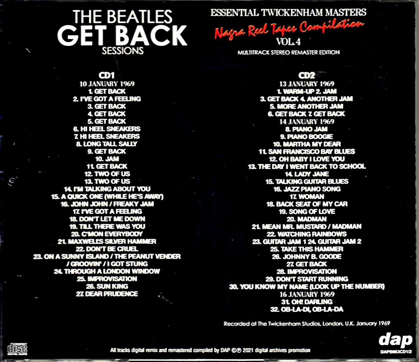 Beatles The Beatles/Get Back Rooftop Concert Get Back Session Nagra Reel Tapes Compilation Vol.4