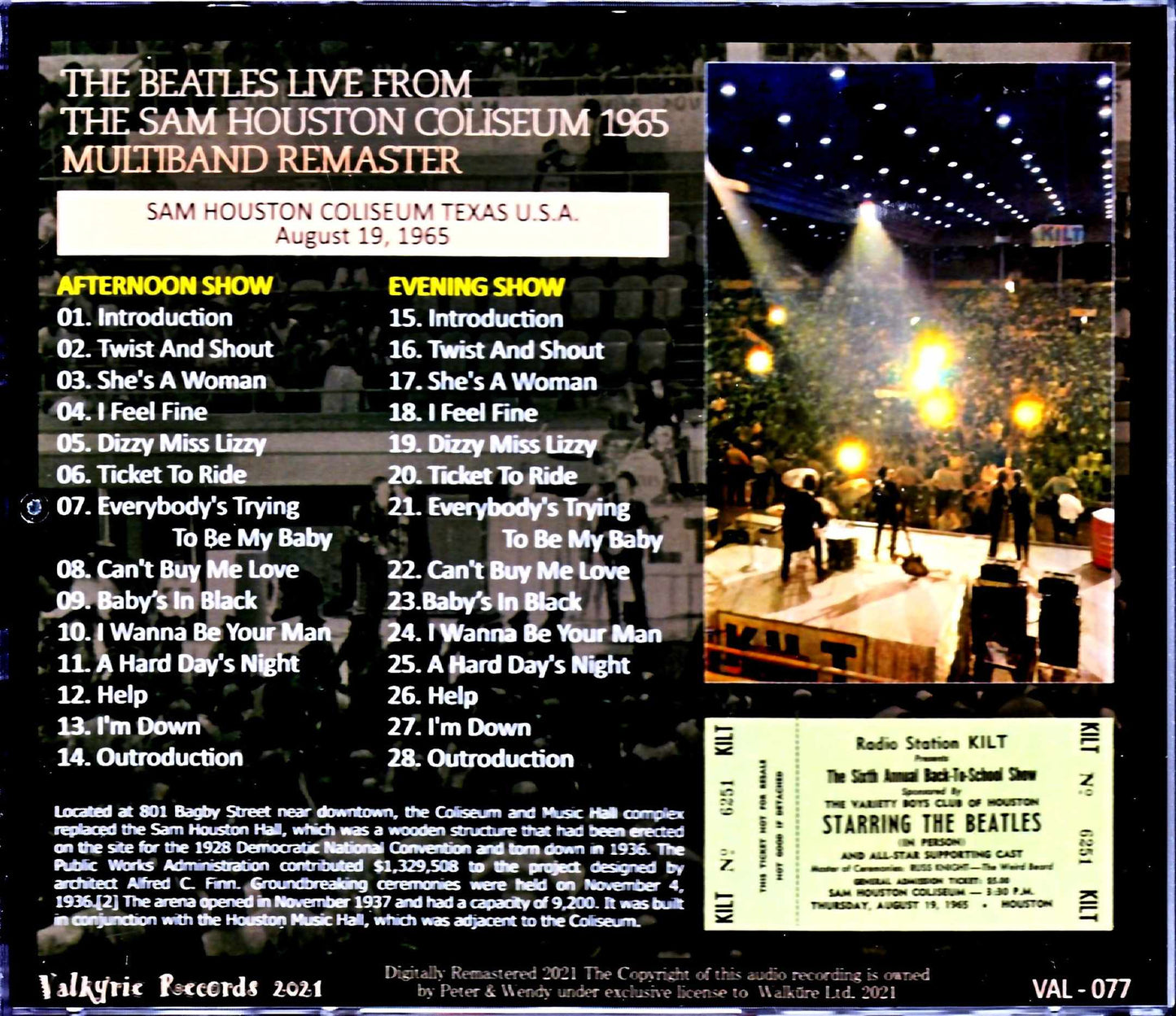Beatles The Beatles/Sam Houston Coliseum Remastered Edition TX,USA 1965 2shows Complete Remastered