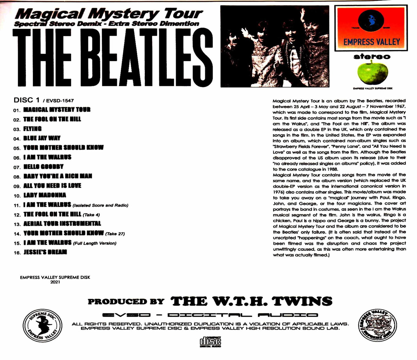 Beatles Magical Mystery Tour Spectral Stereo Demix Final Technical Specifications