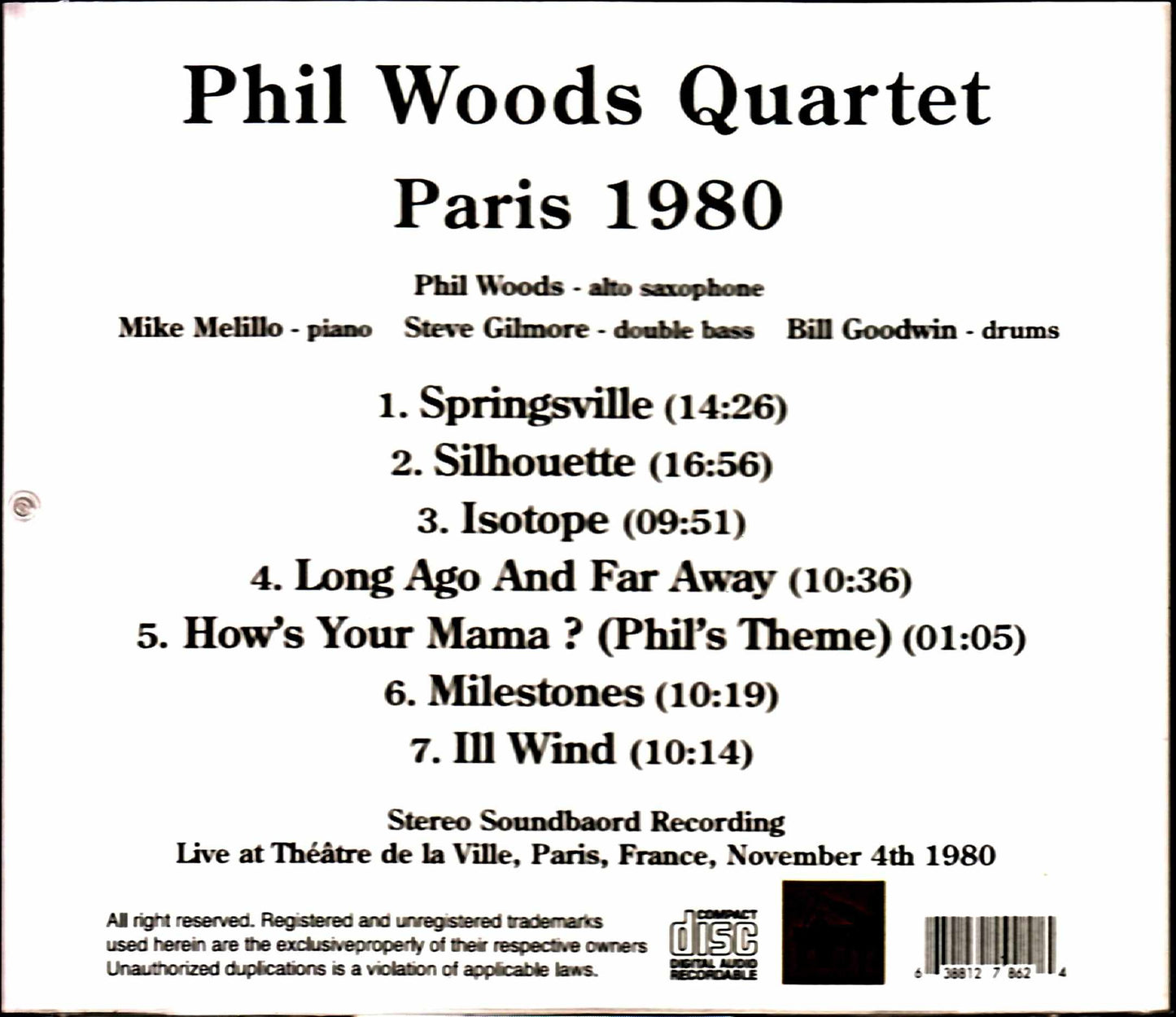 Phil Woods Quartet Phil With/France 1980