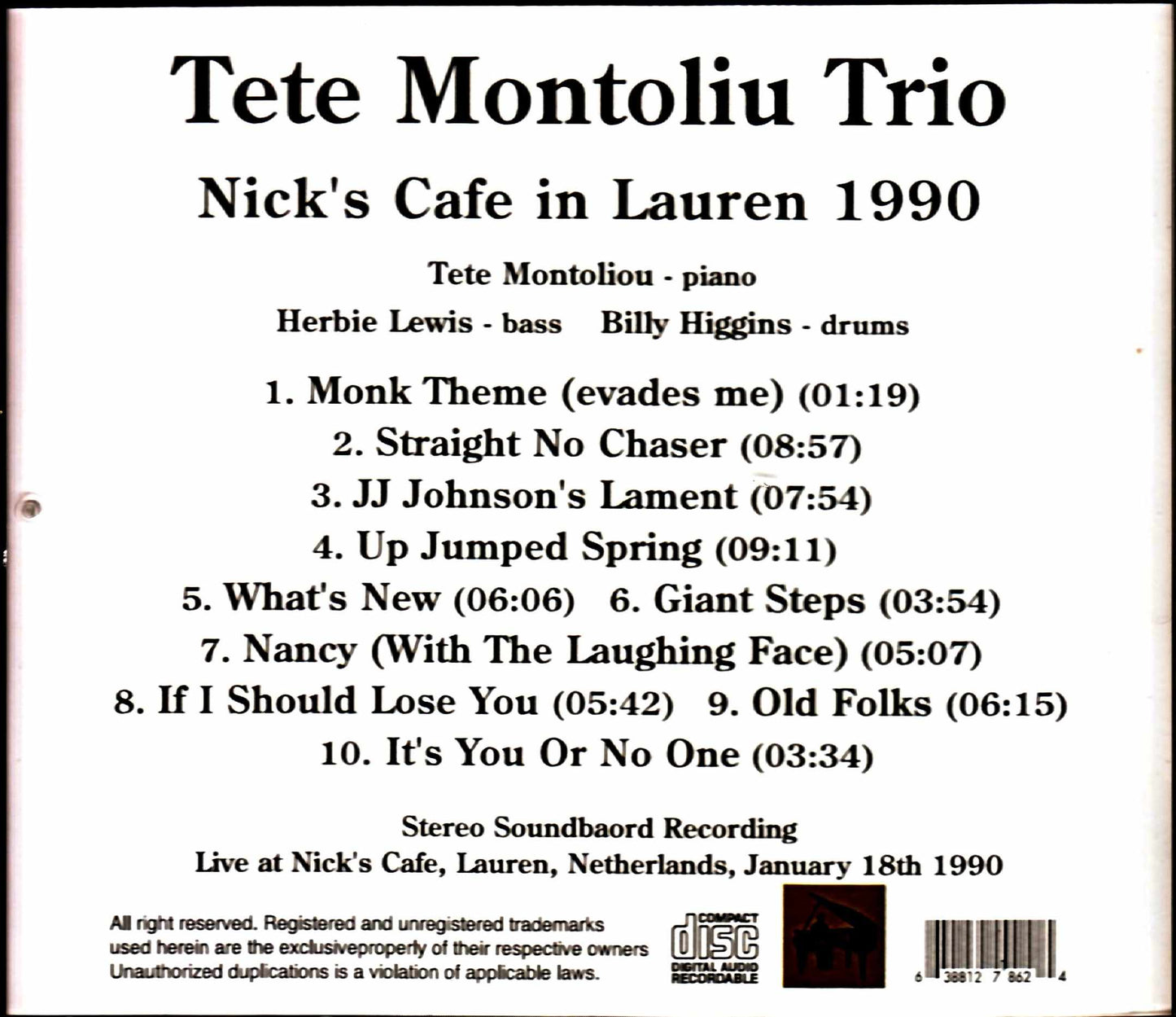 Tete Montoliou Trio Tete Montoliou/Netherlands 1990