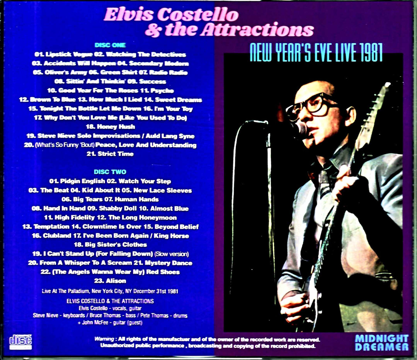 Elvis Costello & the Attractions Elvis Costello/NY,USA 1981 Complete