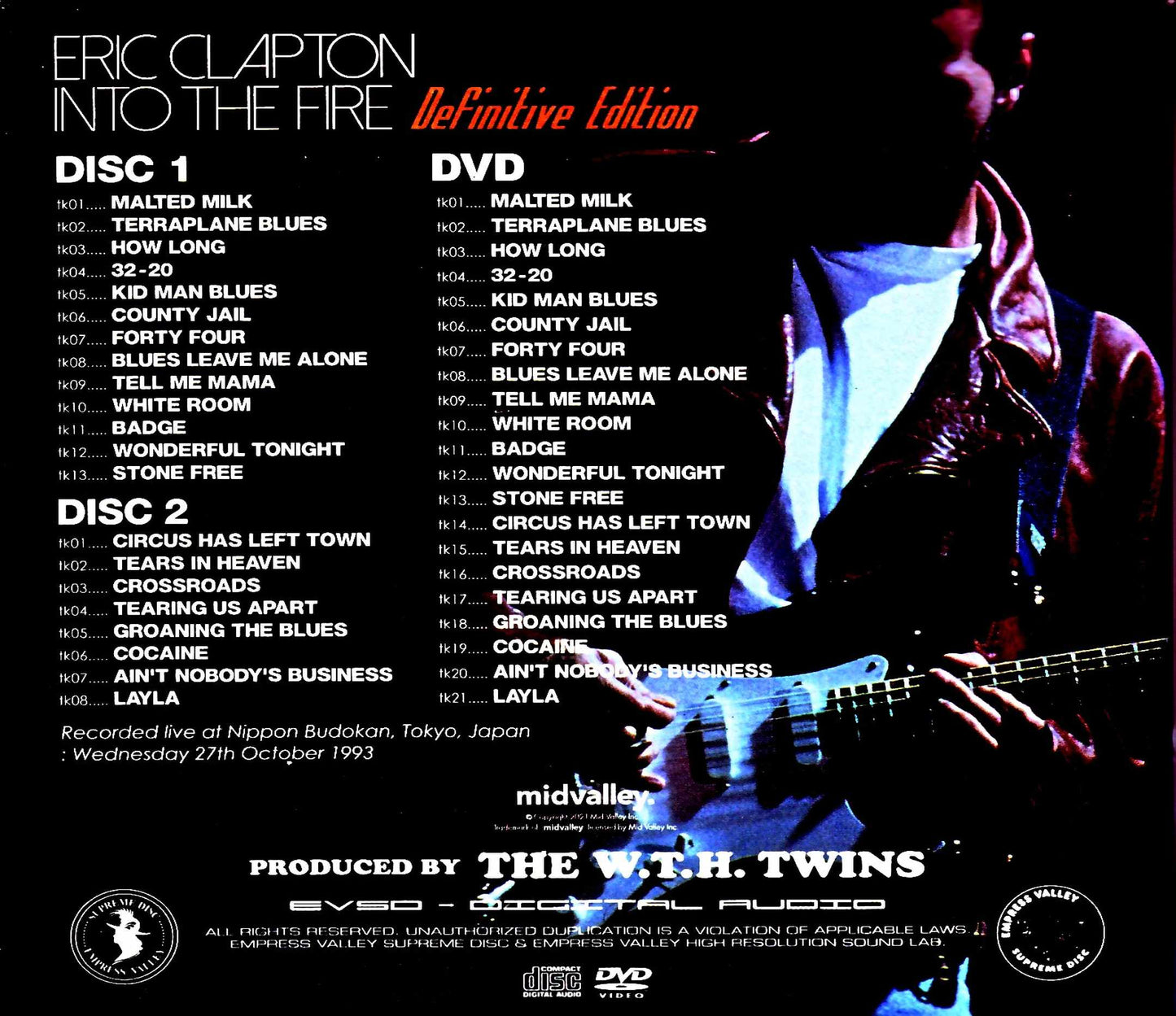 Eric Clapton/1997 Nippon Budokan Performance Tokyo, Japan 10.27.1993 Complete S & V