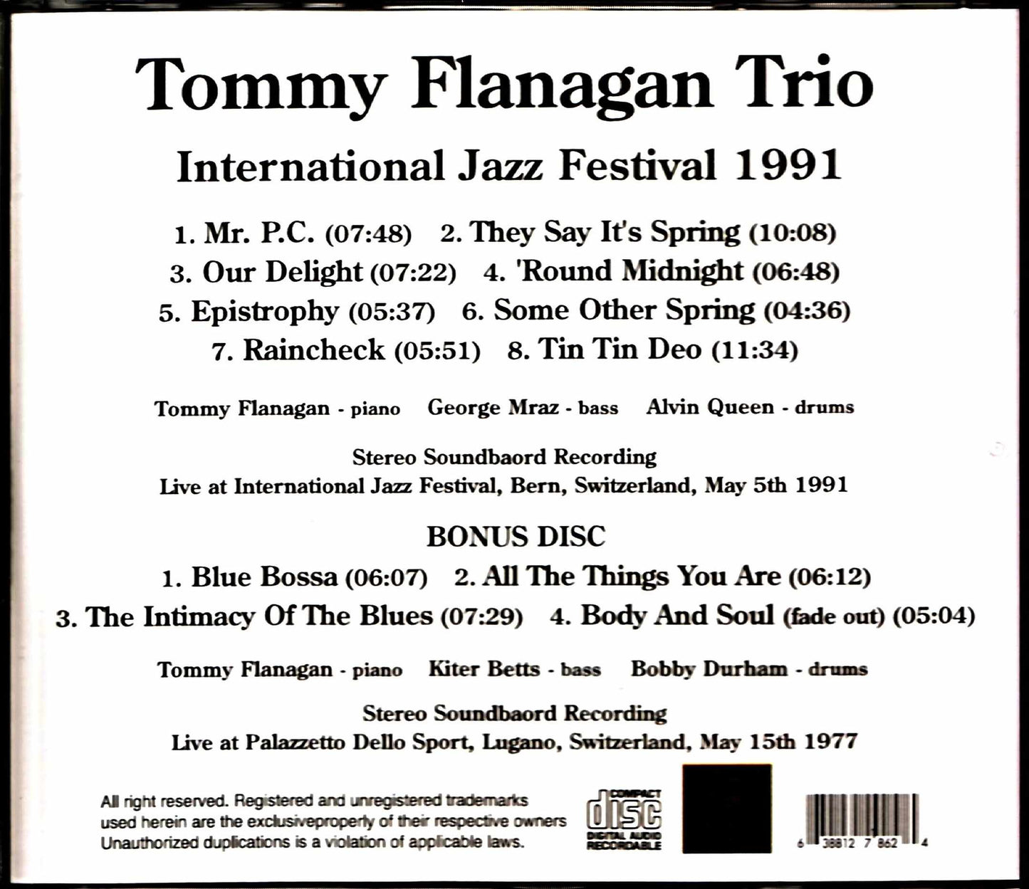 Tommy Flanagan Trio Tommy Flanagan/Switzerland 1991 & more