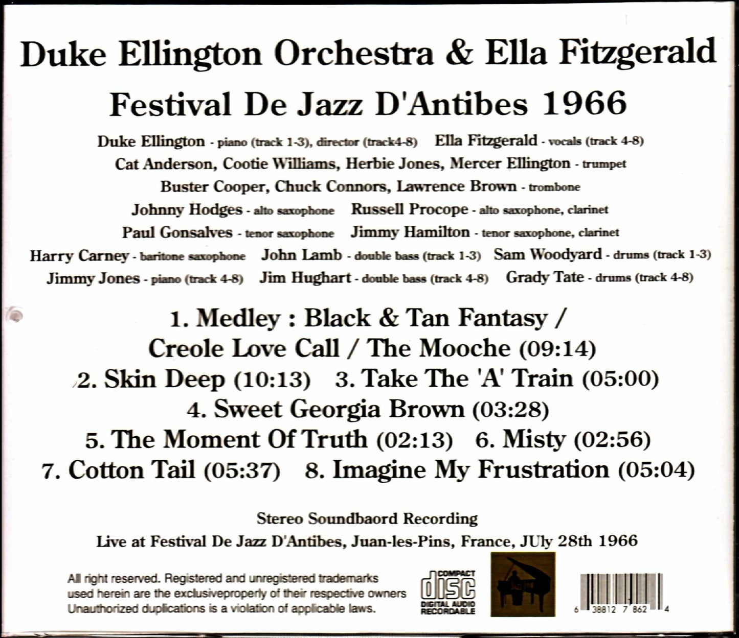 Duke Ellington Orchestra Ella Fitzgerald Duke Ellington Ella Fitzgerald/France 1966