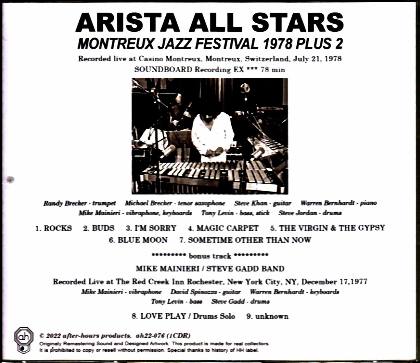 Arista All Stars Steve Gadd Band Randy Brecker,Michael Brecker,Mike Mainieri/Switzerland 1978 & more