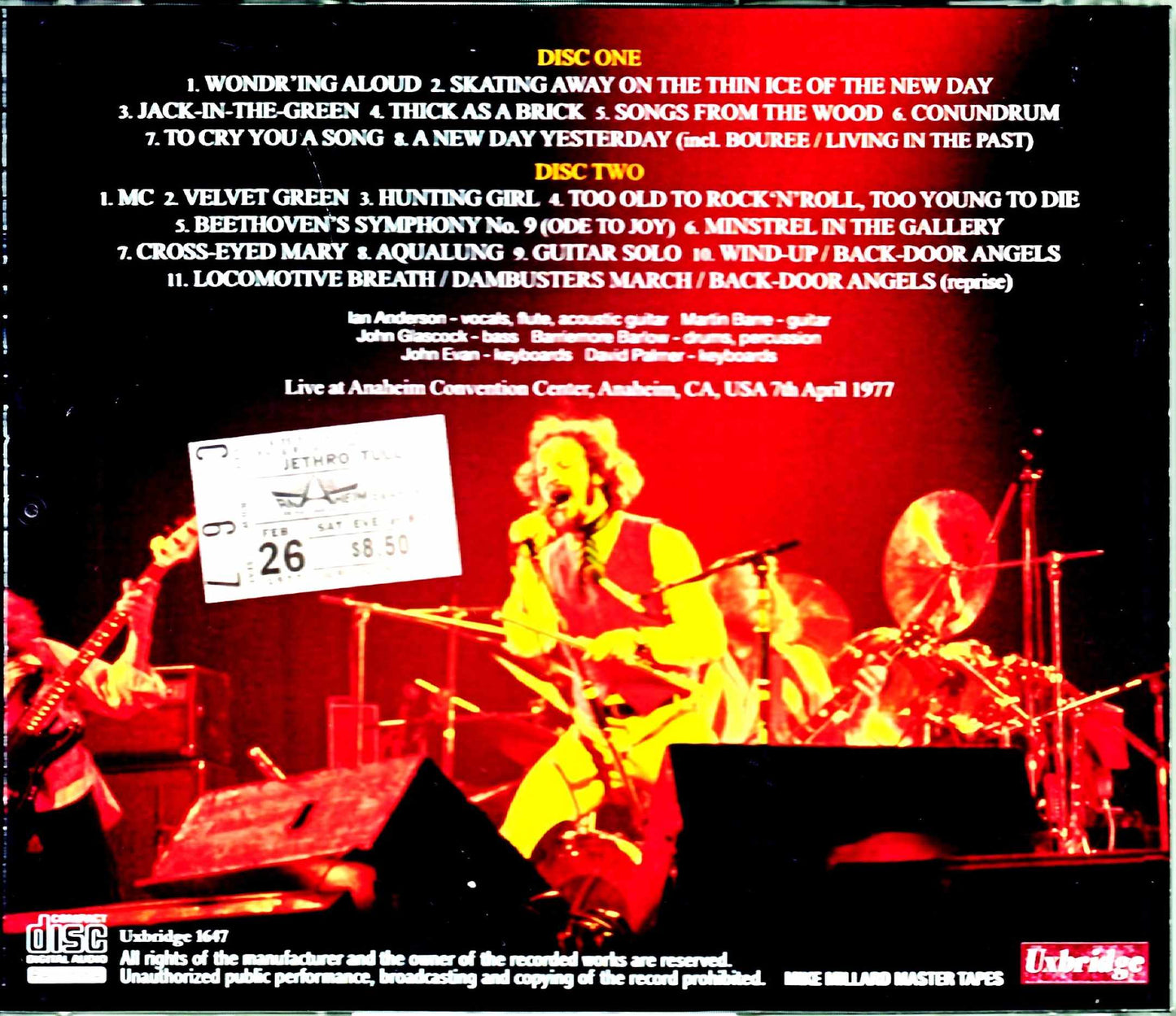 Jethro Tull/CA,USA 4.7.1977 Mike Millard Master Tapes