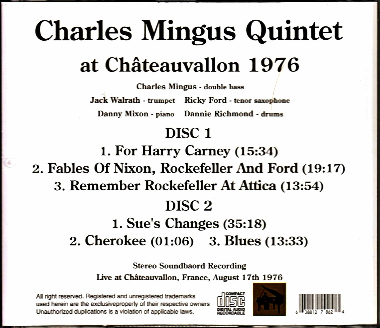 Charles Mingus Quintet Charles Mingus/France 1976