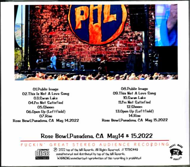 PIL Public Image Limited Public Image Limited/CA,USA 2022 2Days Complete