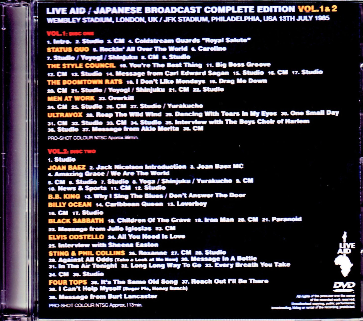 Various Artists Sting,Status Quo,Ultravox,Black Sabbath/London,UK & PA,USA 1985 Japanese Broadcast Complete Vol.1 & 2