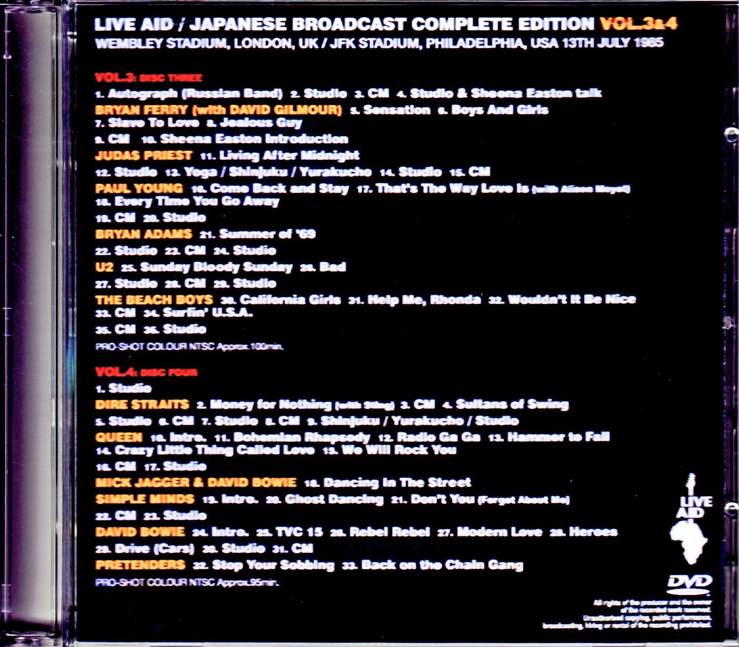 Various Artists Queen,Beach Boys,Dire Straits,David Bowie/London,UK & PA,USA 1985 Japanese Broadcast Complete Vol.3 & 4