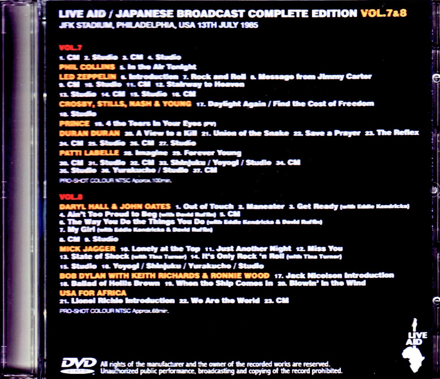 Various Artists Hall & Oates,Duran Duran,USA for Africa,Phil Collins/London,UK & PA,USA 1985 Japanese Broadcast Complete Vol.7 & 8
