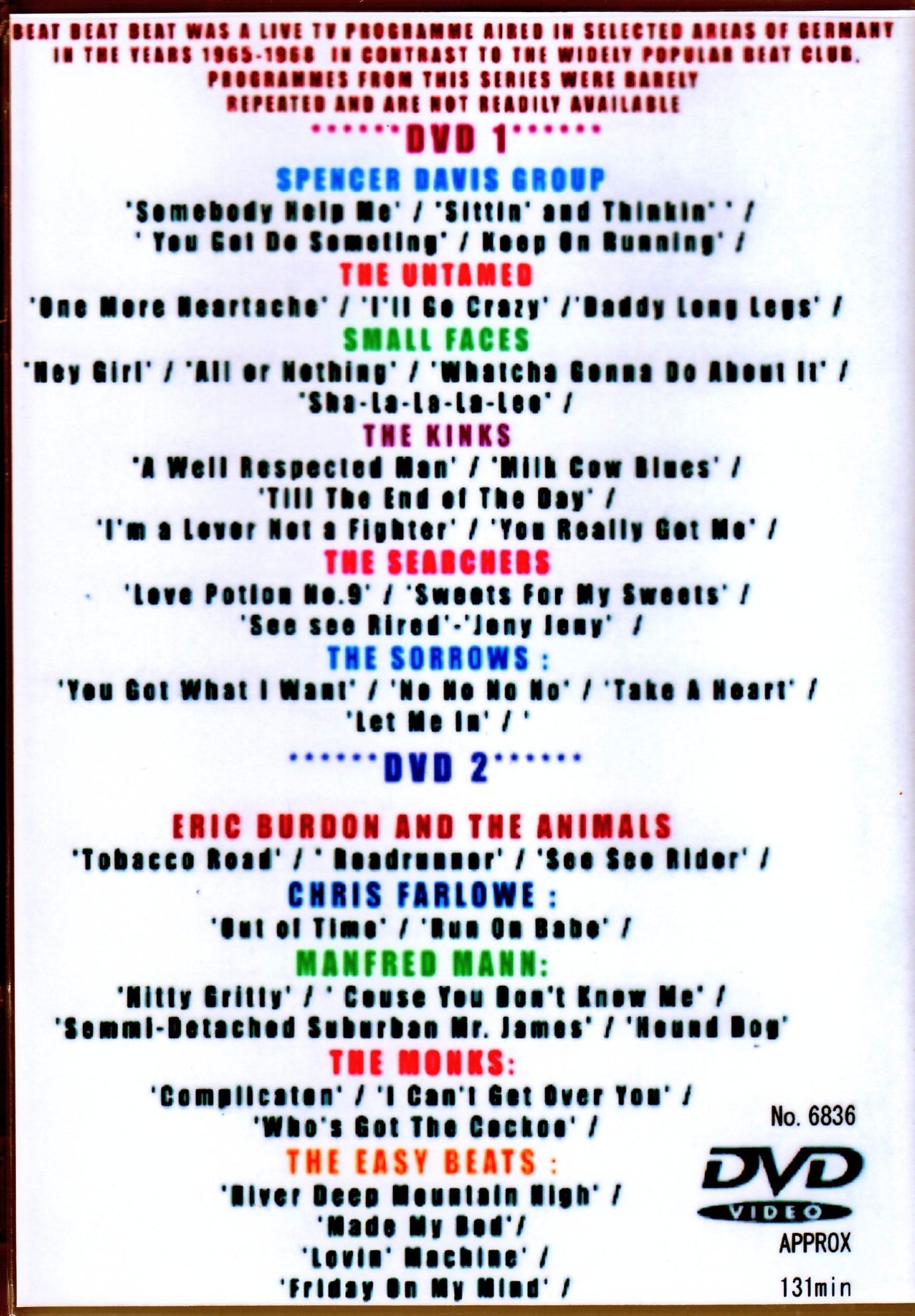 Various Artists Spencer Davis Group,Small Faces,Kinks,Manfred Mann,Animals/Germany TV Program 1965-1968 Vol.1+2