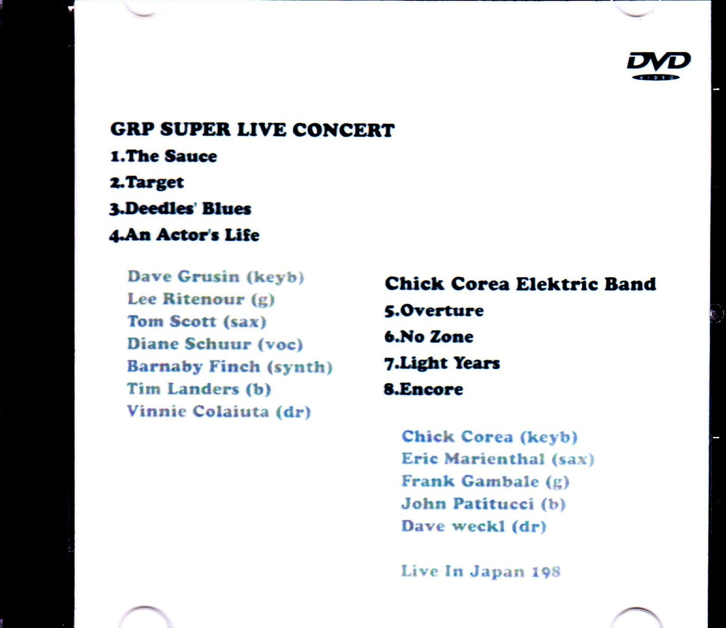 Various Artists Dave Grusin, Lee Ritenour, Chick Corea, Tom Scott, Frank Gambale/Tokyo, Japan 1987