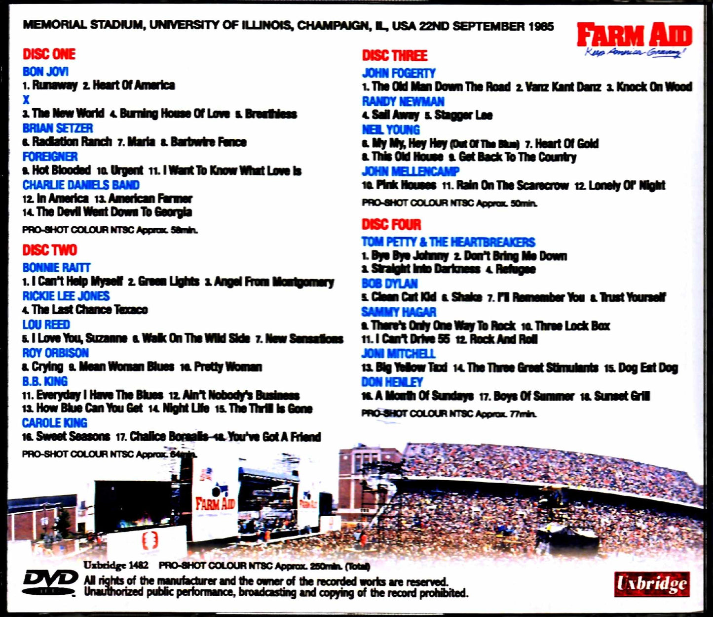 Various Artists Neil Young,Bon Jovi,Foreigner,Bob Dylan,Tom Petty/Farm Aid 1985 Farm Aid IL,USA 1985