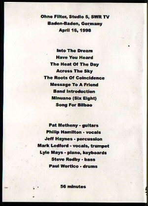 PAT METHENY GROUP/LIVE IN BADEN-BADEN APRIL 16 1998