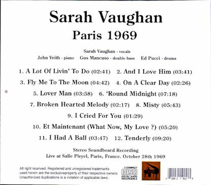 Sarah Vaughan/France 1969 Soundboard Edition