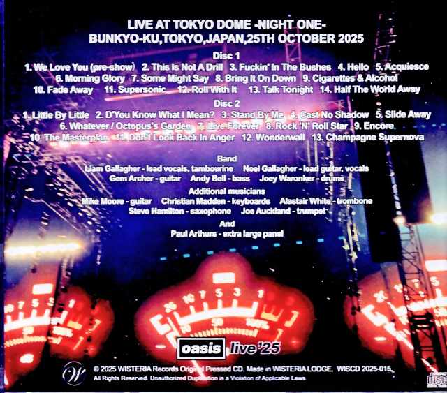 Oasis Oasis/Tokyo,Japan 10.25.2025 Complete Vip Block Seat Rec Edition