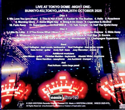 Oasis Oasis/Tokyo,Japan 10.25.2025 Complete Vip Block Seat Rec Edition