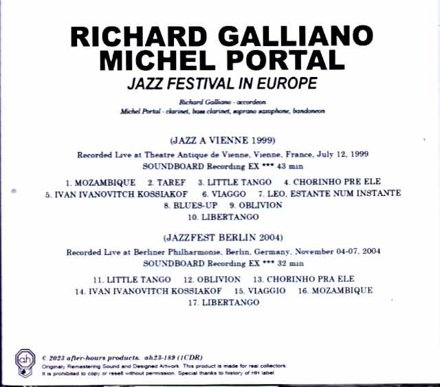 Richard Galliano Michel Portal Richard Galliano Michel Portal/France 1999 & more Soundboard Edition