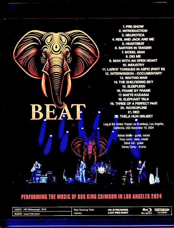 Beat Adrian Belew,Tony Levin,Steve Vai Beat/CA,USA 11.10.2024 Complete Blu-Ray Version