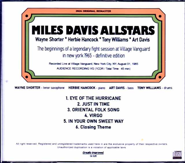 Miles Davis Allstars Wayne Shorter, Herbie Hancock, Tony Williams Miles Davis/NY, USA 1965 Complete