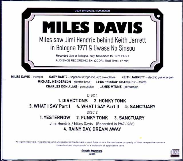 Miles Davis Keith Jarrett,Jimi Hendrix Miles Davis Keith Jarrett/Italy 1971 & more