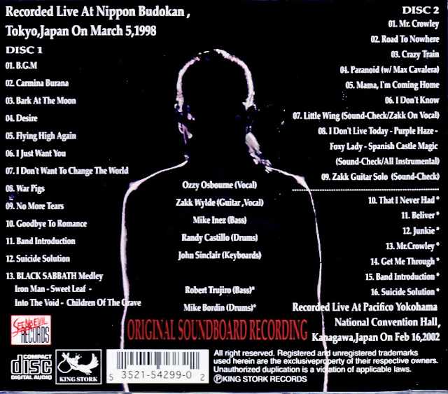 Ozzy Osbourne Zakk Wylde Ozzy Osbourne Zakk Wylde/Tokyo,Japan 03.05.1998 Complete & more