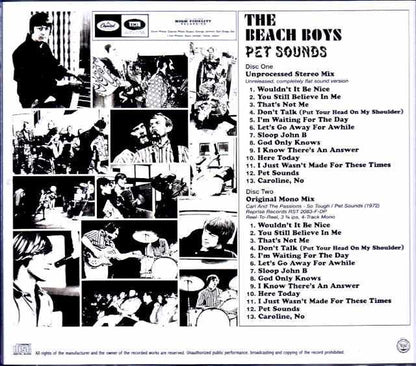 Beach Boys/Pet Sounds Unprocessed Stereo Mix Unreleased, Completely flat sound version Original Mono Mix Reel-To-Reel, 4-Track Mono Edition