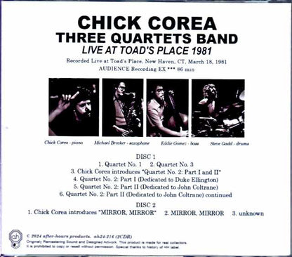 Chick Corea Three Quartetes Band Michael Brecker Steve Gadd Chick Corea/CT,USA 1981 Complete