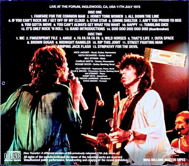 Rolling Stones/CA,USA 7.11.1975 Mike Millard Master Tapes Upgrade