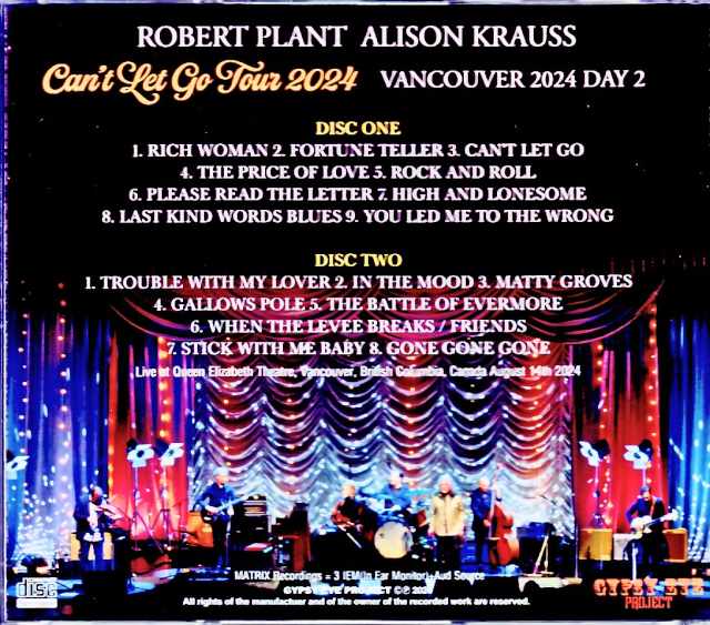 Robert Plant Alison Krauss Robert Plant Alison Krauss/Canada 8.14.2024 Complete IEM Matrix Edition