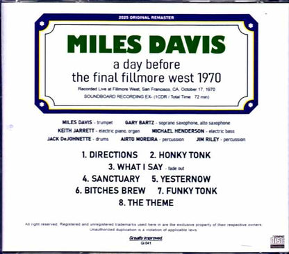 Miles Davis Keith Jarrett Miles Davis Keith Jarrett/CA,USA 10.17.1970 Remastered
