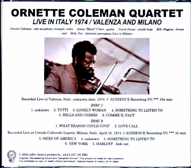 Ornette Coleman Quartet James Blood Ulmer Ornette Coleman James Blood Ulmer/Italy 1974 2Days