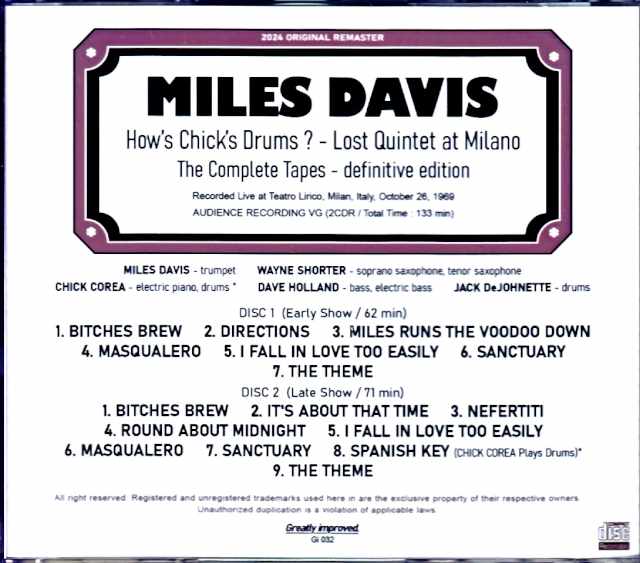 Miles Davis Wayne Shorter, Chick Corea Miles Davis Chick Corea Wayne Shorter/Italy 1969 2 Shows Complete