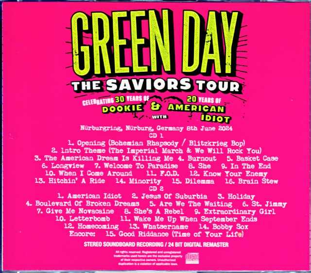 Green Day Germany 2024 Complete S & V
