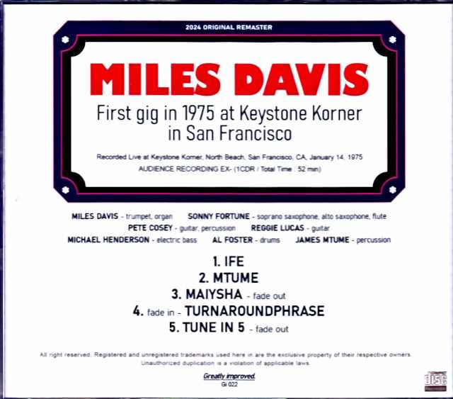 Miles Davis Sonny Fortune Miles Davis/CA,USA 1975