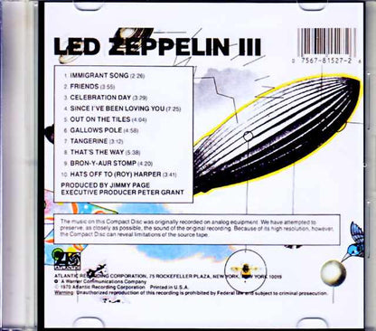 Led Zeppelin/III US CD Pressed 1987