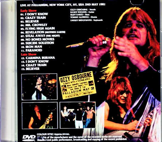 Ozzy Osbourne Randy Rhodes / NY, USA 1981 2 Shows Upgrade Jewel Version