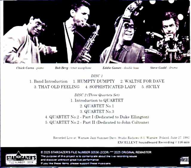 Chick Corea Three Quartets Band Bob Berg, Steve Gadd Chick Corea/Poland 1992 Complete Soundboard Edition