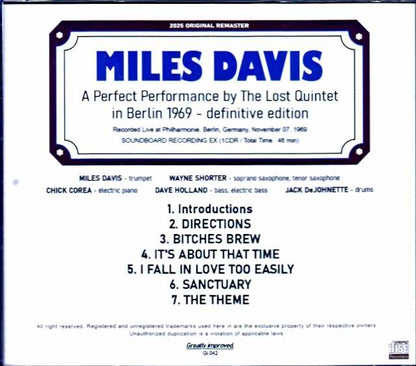 Miles Davis Wayne Shorter, Chick Corea, Dave Holland, Jack DeJohnette Miles Davis Wayne Shorter Chick Corea/Germany 1969 Upgrade