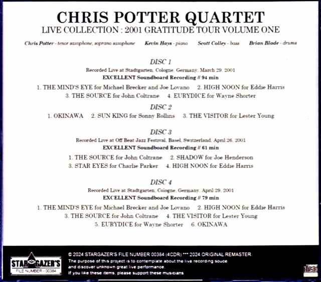 Chris Potter Quartet Chris Potter/Live Collection 2001 Vol.1