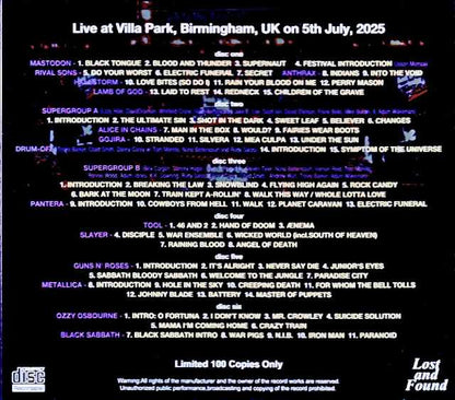 Various Artists Ozzy Osbourne, Black Sabbath, Metallica, Gun's N' Roses Pantera, Slayer Ozzy Osbourne Black Sabbath/England, UK 2025 Complete Soundboard Edition