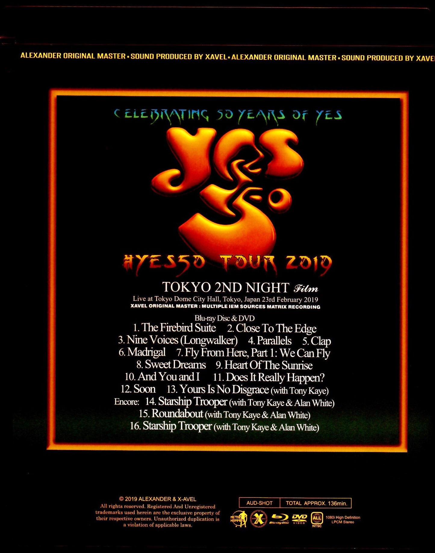 Yes/Tokyo,Japan 2.23.2019 Blu-Ray & DVD Ver.